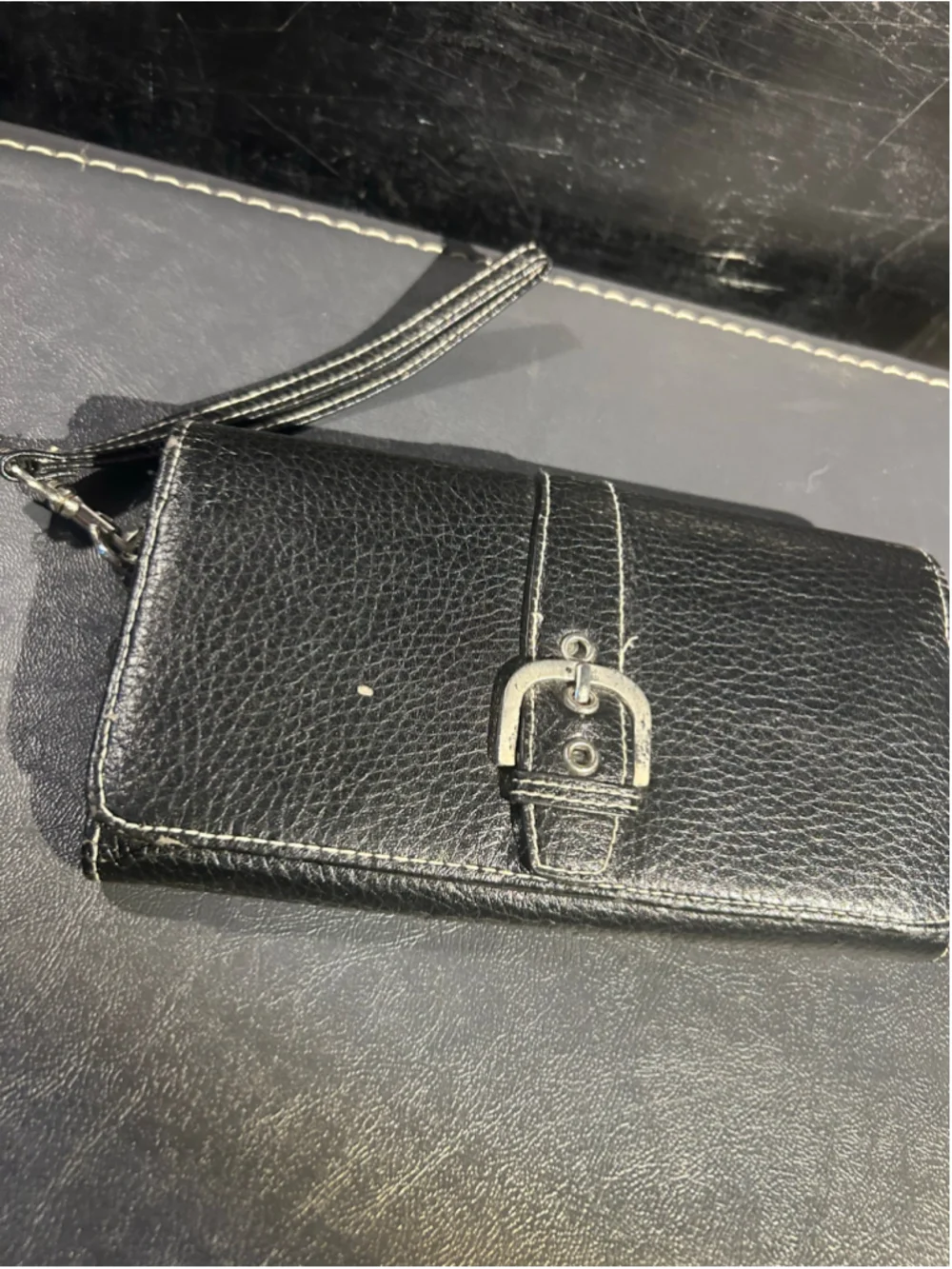 Women's Unbranded Black Wristlet Clutch with Silver Buckle Detail, One Size
